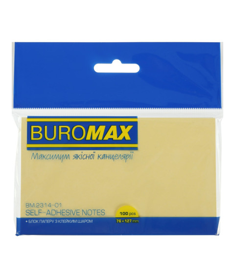 Hîrtie pentru notițe cu lipici PASTEL, 76x127 mm, 100 l., galben BUROMAX